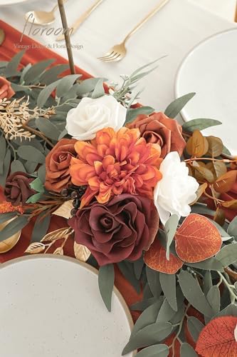 6ft Artificial Eucalyptus Garland with Flowers Fake Greenery Burnt Orange Faux Floral Vine Garland for Table, alternate view