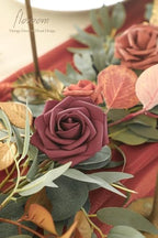 6ft Artificial Eucalyptus Garland with Flowers Fake Greenery Burnt Orange Faux Floral Vine Garland for Table, alternate view