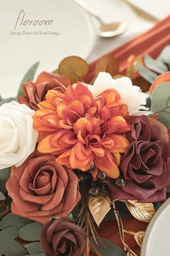 6ft Artificial Eucalyptus Garland with Flowers Fake Greenery Burnt Orange Faux Floral Vine Garland for Table, alternate view
