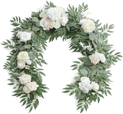 6ft Artificial Eucalyptus Garland with Flowers Fake Greenery Faux Floral Vine Garland for Table Decor Wedding