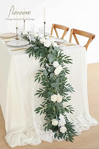 6ft Artificial Eucalyptus Garland with Flowers Fake Greenery Faux Floral Vine Garland for Table Decor Wedding, alternate view