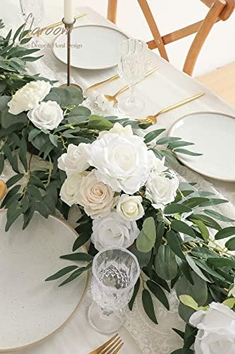 6ft Artificial Eucalyptus Garland with Flowers Fake Greenery Faux Floral Vine Garland for Table Decor Wedding, alternate view