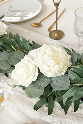 6ft Artificial Eucalyptus Garland with Flowers Fake Greenery Faux Floral Vine Garland for Table Decor Wedding, alternate view