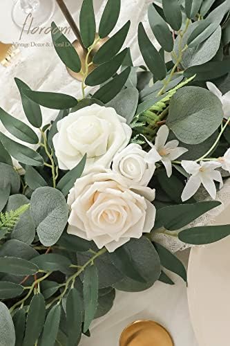 6ft Artificial Eucalyptus Garland with Flowers Fake Greenery Faux Floral Vine Garland for Table Decor Wedding, alternate view