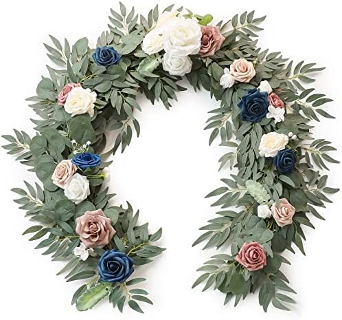6ft Artificial Eucalyptus Garland with Flowers Fake Greenery Faux Floral Vine Garland for Table Decor Wedding
