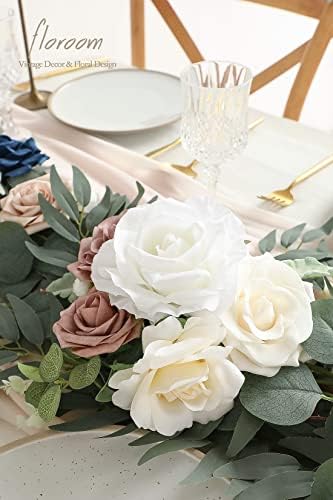 6ft Artificial Eucalyptus Garland with Flowers Fake Greenery Faux Floral Vine Garland for Table Decor Wedding, alternate view