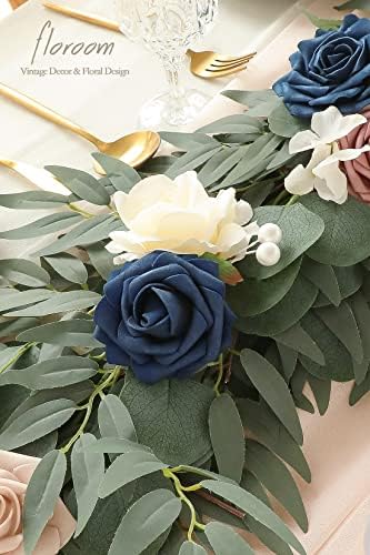 6ft Artificial Eucalyptus Garland with Flowers Fake Greenery Faux Floral Vine Garland for Table Decor Wedding, alternate view