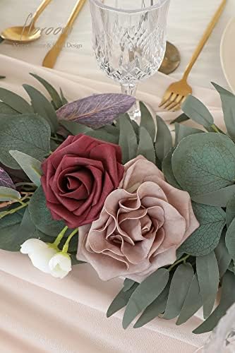 6ft Artificial Eucalyptus Garland with Flowers Fake Greenery Faux Floral Vine Garland for Table Decor Wedding, alternate view
