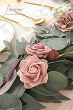 6ft Artificial Eucalyptus Garland with Flowers Fake Greenery Faux Floral Vine Garland for Table Decor Wedding, alternate view