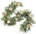 6FT Artificial Flowers Eucalyptus Garland with Roses Flower Vine Greenery Hanging Plant for Wedding Party Arch