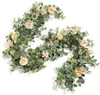 6FT Artificial Flowers Eucalyptus Garland with Roses Flower Vine Greenery Hanging Plant for Wedding Party Arch