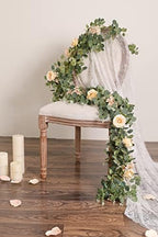 6FT Artificial Flowers Eucalyptus Garland with Roses Flower Vine Greenery Hanging Plant for Wedding Party Arch, alternate