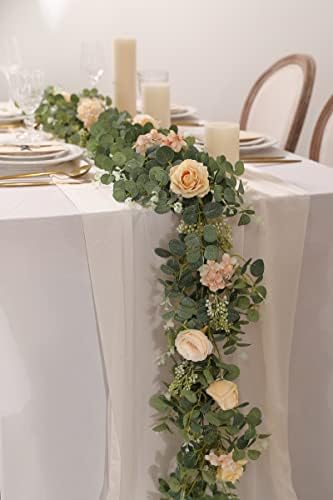 6FT Artificial Flowers Eucalyptus Garland with Roses Flower Vine Greenery Hanging Plant for Wedding Party Arch, alternate