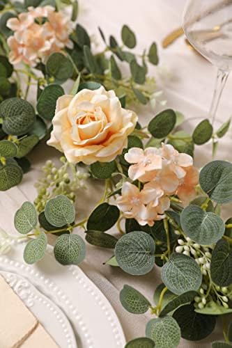 6FT Artificial Flowers Eucalyptus Garland with Roses Flower Vine Greenery Hanging Plant for Wedding Party Arch, alternate