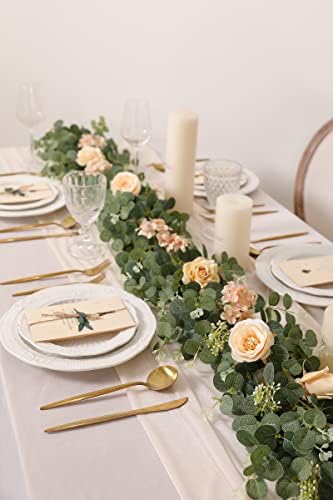 6FT Artificial Flowers Eucalyptus Garland with Roses Flower Vine Greenery Hanging Plant for Wedding Party Arch, alternate