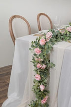 6FT Artificial Flowers Eucalyptus Garland with Roses Flower Vine Greenery Garland Hanging Plant for Wedding, alternate view 2