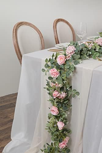 6FT Artificial Flowers Eucalyptus Garland with Roses Flower Vine Greenery Garland Hanging Plant for Wedding, alternate view 2