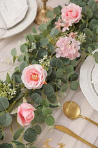 6FT Artificial Flowers Eucalyptus Garland with Roses Flower Vine Greenery Garland Hanging Plant for Wedding, alternate view 3