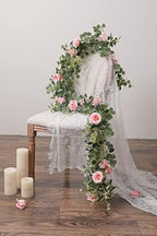 6FT Artificial Flowers Eucalyptus Garland with Roses Flower Vine Greenery Garland Hanging Plant for Wedding, alternate view 4