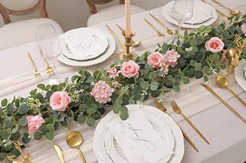 6FT Artificial Flowers Eucalyptus Garland with Roses Flower Vine Greenery Garland Hanging Plant for Wedding, alternate view 5