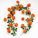 6FT Bendable Artificial Flower Garland Faux Rose Vine for Home Decor in Orange