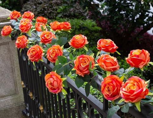 6FT Bendable Artificial Flower Garland Faux Rose Vine for Home Decor in Orange, alternate view 2