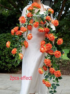 6FT Bendable Artificial Flower Garland Faux Rose Vine for Home Decor in Orange, alternate view 4