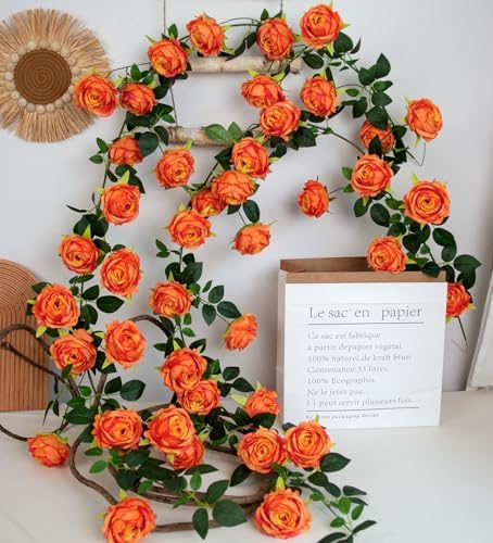 6FT Bendable Artificial Flower Garland Faux Rose Vine for Home Decor in Orange, alternate view 5