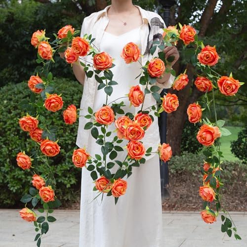 6FT Bendable Artificial Flower Garland Faux Rose Vine for Home Decor in Orange, alternate view 6