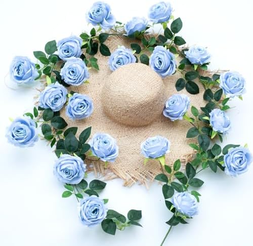 6FT Bendable Artificial Flower Garland Faux Rose Vine for Wedding Decor in Blue