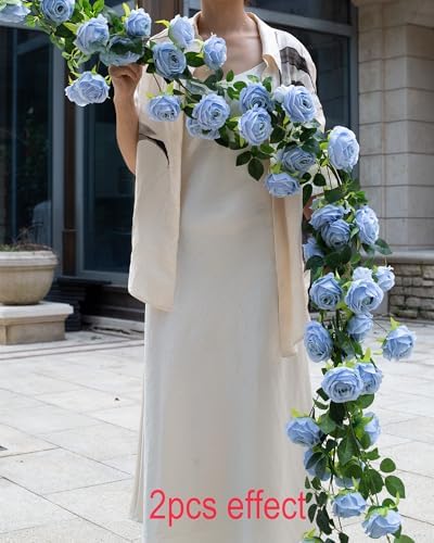 6FT Bendable Artificial Flower Garland Faux Rose Vine for Wedding Decor in Blue, alternate view 3