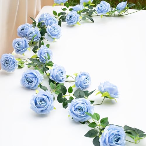 6FT Bendable Artificial Flower Garland Faux Rose Vine for Wedding Decor in Blue, alternate view 4