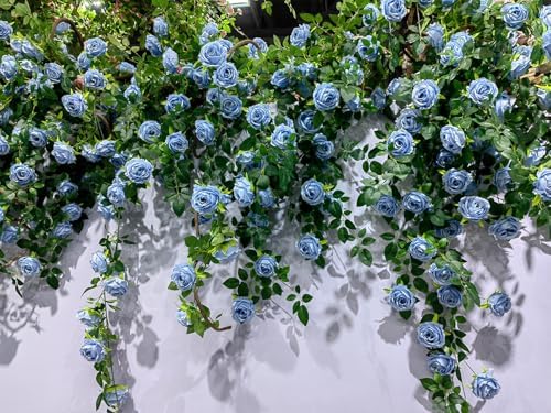 6FT Bendable Artificial Flower Garland Faux Rose Vine for Wedding Decor in Blue, alternate view 5