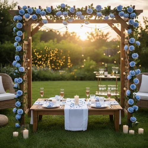 6FT Bendable Artificial Flower Garland Faux Rose Vine for Wedding Decor in Blue, alternate view 6