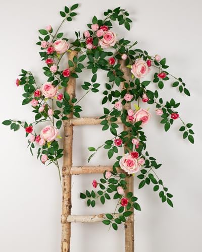 6FT Bendable Flower Garland, Artificial Rose Vine for Home Decor, Pink in Pink