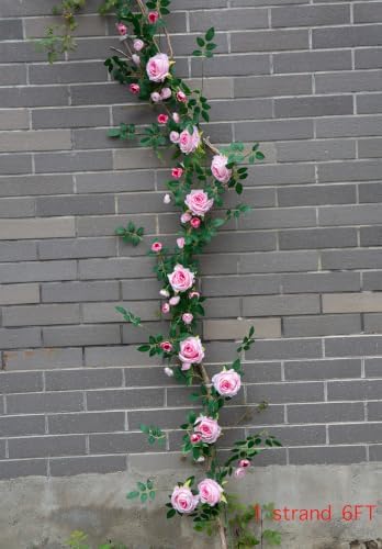 6FT Bendable Flower Garland, Artificial Rose Vine for Home Decor, Pink in Pink, alternate view 2
