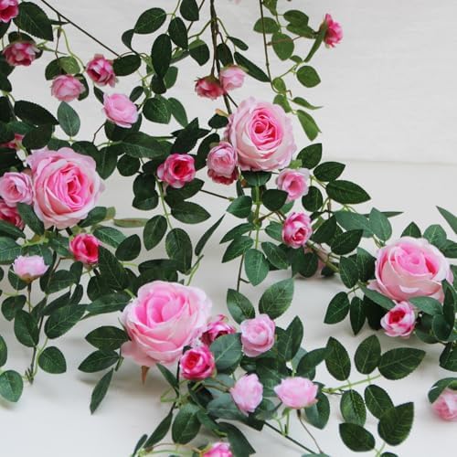 6FT Bendable Flower Garland, Artificial Rose Vine for Home Decor, Pink in Pink, alternate view 3