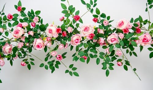 6FT Bendable Flower Garland, Artificial Rose Vine for Home Decor, Pink in Pink, alternate view 5