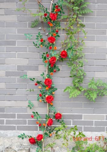 6FT Bendable Flower Garland, Artificial Rose Vine for Wedding Decor, Red in Red, alternate view 2
