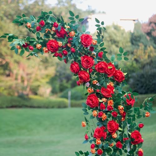 6FT Bendable Flower Garland, Artificial Rose Vine for Wedding Decor, Red in Red, alternate view 4