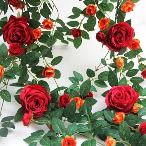 6FT Bendable Flower Garland, Artificial Rose Vine for Wedding Decor, Red in Red, alternate view 5