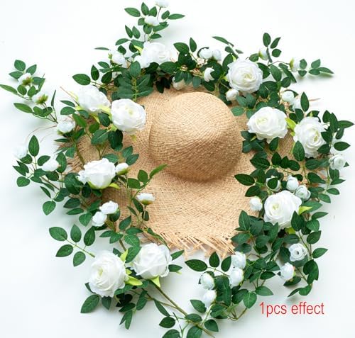 6FT Bendable Flower Garland, Artificial Rose Vine for Wedding Decor, White in White, alternate view 2
