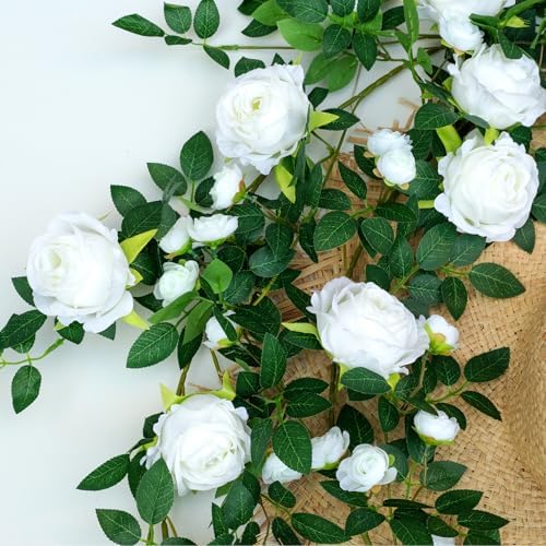 6FT Bendable Flower Garland, Artificial Rose Vine for Wedding Decor, White in White, alternate view 3