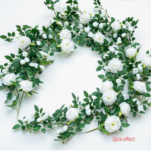 6FT Bendable Flower Garland, Artificial Rose Vine for Wedding Decor, White in White, alternate view 5