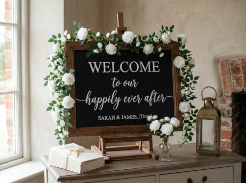 6FT Bendable Flower Garland, Artificial Rose Vine for Wedding Decor, White in White, alternate view 6