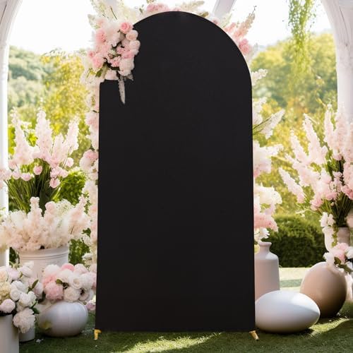 6FT Black Arch Backdrop Cover - Polyester Fitted Wedding Arch Stand Covers Round Top Chiara Arch Backdrop Cover, alternate