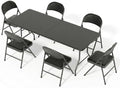 6FT Black Plastic Folding Table Set with 6 Black PU Padded Chairs
