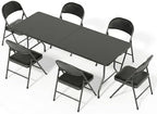 6FT Black Plastic Folding Table Set with 6 Black PU Padded Chairs