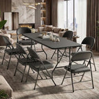 6FT Black Plastic Folding Table Set with 6 Black PU Padded Chairs, alternate view 2