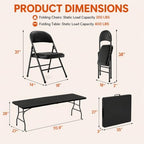 6FT Black Plastic Folding Table Set with 6 Black PU Padded Chairs, alternate view 3